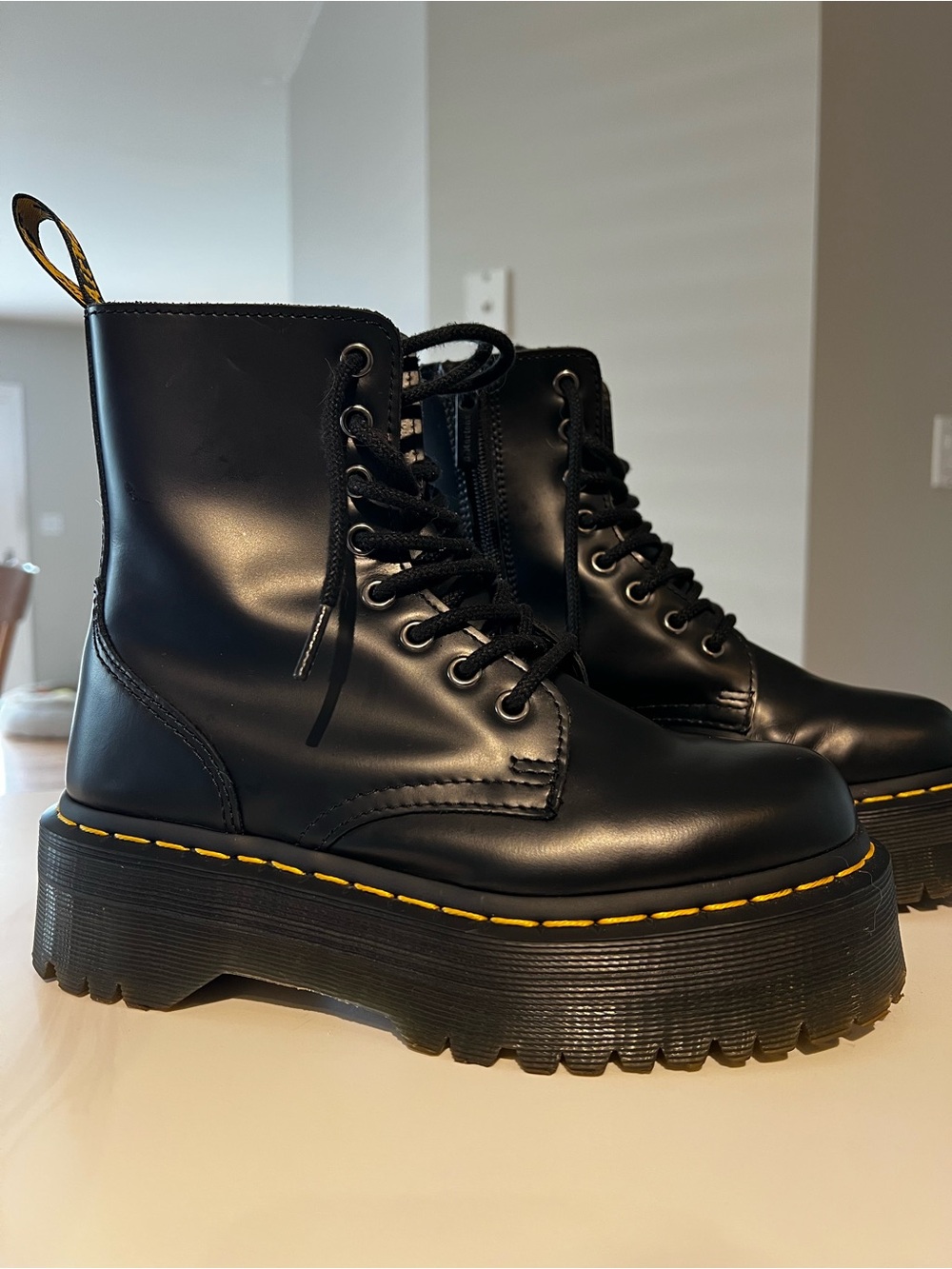 Platform Lace-Up Combat Boots - Black